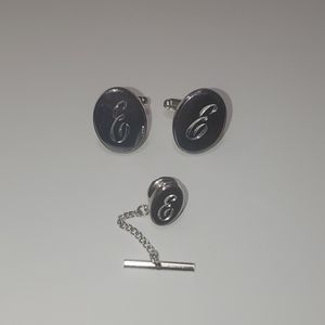 Vintage Monogrammed "E" Cufflinks & Tie Tack